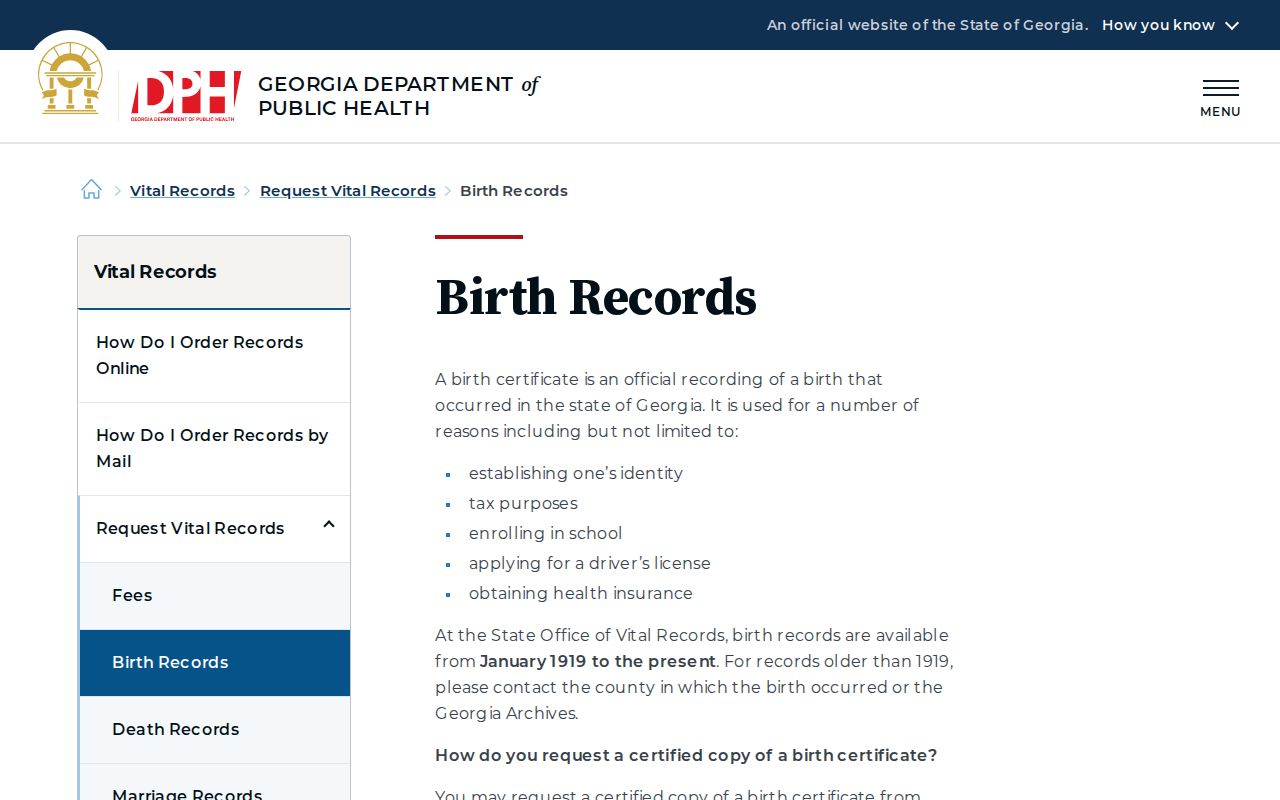 Snellville public records access through Georgia birth application