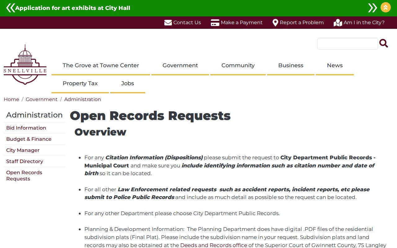 Snellville public records request center categories